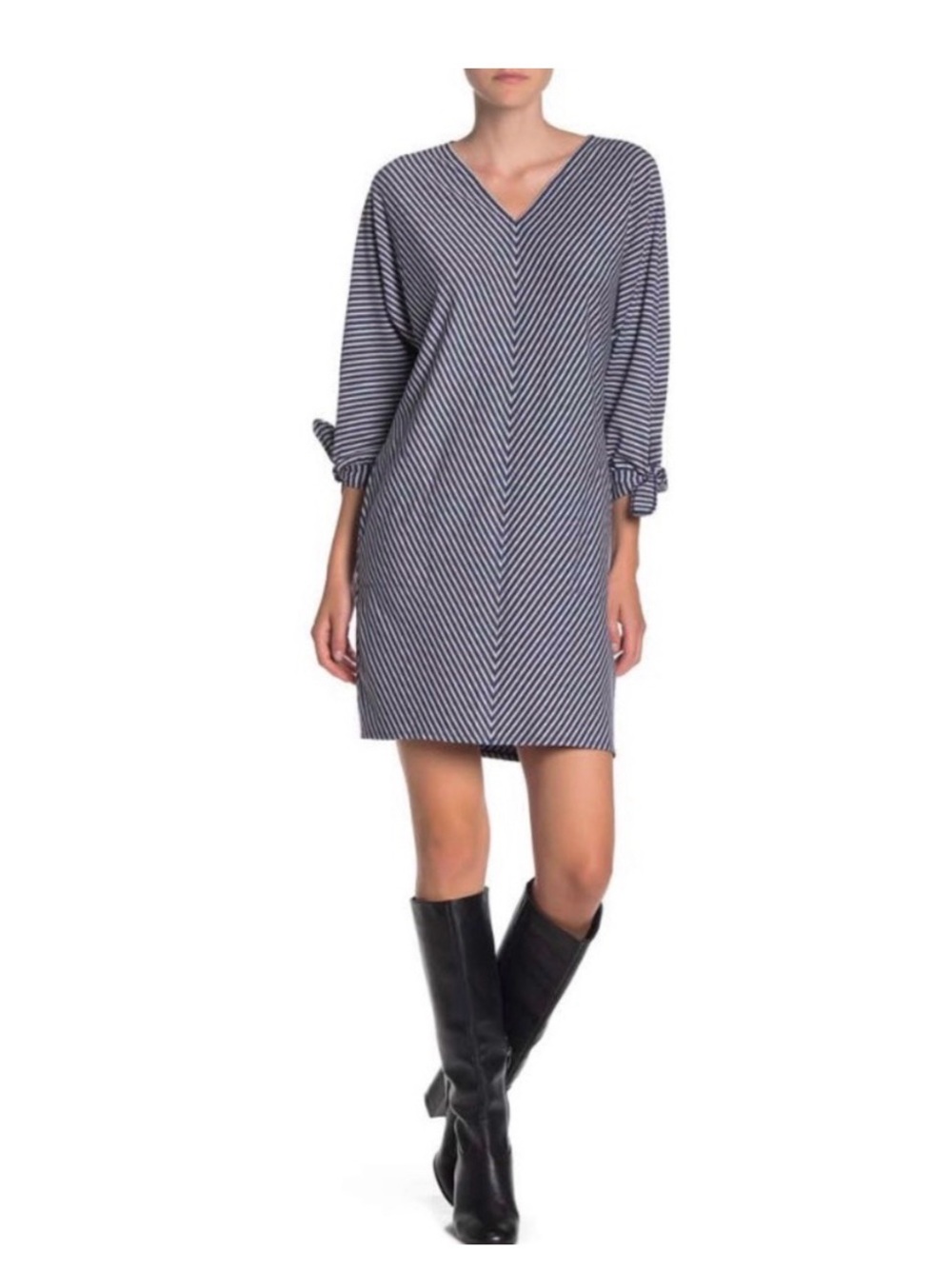 MAX STUDIO Stripes V-Neck Tie Sleeve Dress - Large NWT
